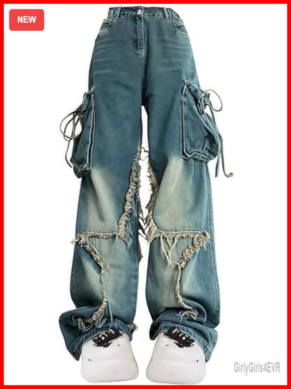 Y2K Baggy Ripped Jeans Wide Leg Butterfly Star Patch Distressed High Waist